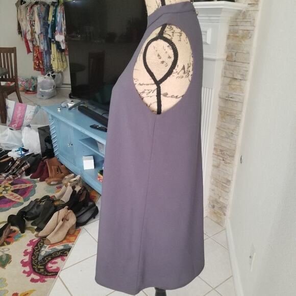 EVERLY grey dress with opening front and back collar with button closure in back - Picture 3 of 5